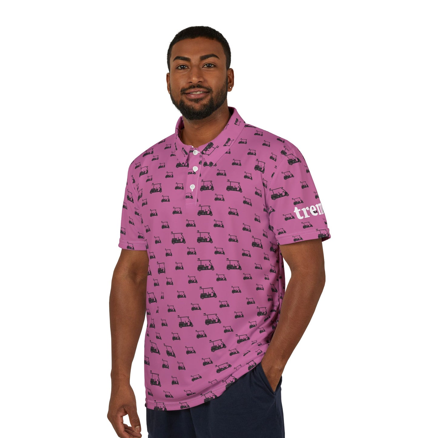 Pink Mens Polo Shirt Golf Cart Print - Perfect for Casual Outings & Everyday Wear