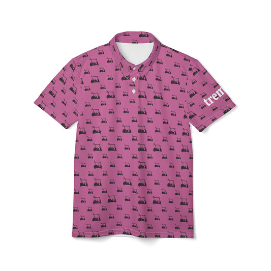 Pink Mens Polo Shirt Golf Cart Print - Perfect for Casual Outings & Everyday Wear